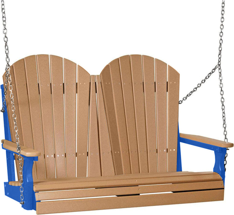 LuxCraft LuxCraft Cedar Adirondack 4ft. Recycled Plastic Porch Swing With Cup Holder Cedar on Blue / Adirondack Porch Swing Porch Swing 4APSCBL-CH