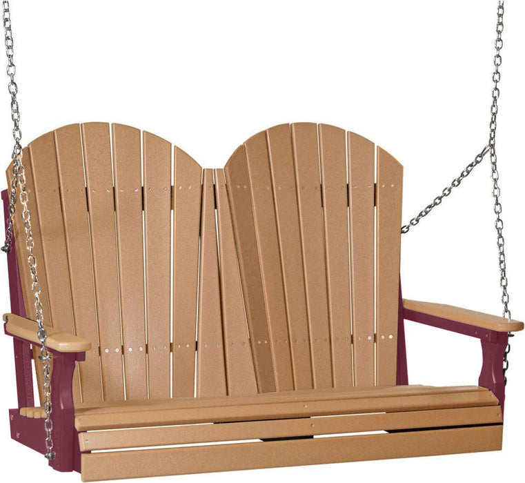 LuxCraft LuxCraft Cedar Adirondack 4ft. Recycled Plastic Porch Swing With Cup Holder Cedar on Cherrywood / Adirondack Porch Swing Porch Swing 4APSCCW-CH
