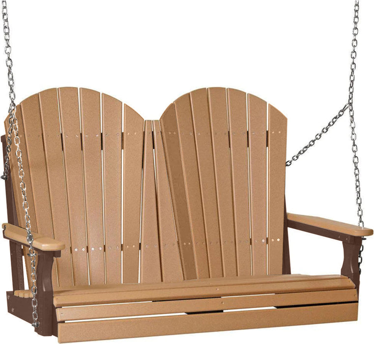 LuxCraft LuxCraft Cedar Adirondack 4ft. Recycled Plastic Porch Swing With Cup Holder Cedar on Chestnut Brown / Adirondack Porch Swing Porch Swing 4APSCCB-CH