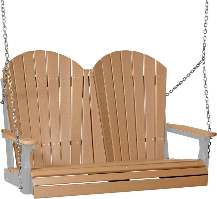 LuxCraft LuxCraft Cedar Adirondack 4ft. Recycled Plastic Porch Swing With Cup Holder Cedar on Dove Gray / Adirondack Porch Swing Porch Swing 4APSCDG-CH