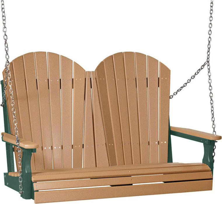 LuxCraft LuxCraft Cedar Adirondack 4ft. Recycled Plastic Porch Swing With Cup Holder Cedar on Green / Adirondack Porch Swing Porch Swing 4APSCG-CH