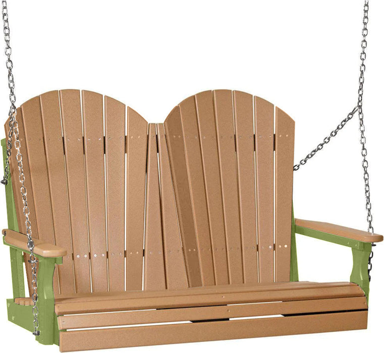 LuxCraft LuxCraft Cedar Adirondack 4ft. Recycled Plastic Porch Swing With Cup Holder Cedar on Lime Green / Adirondack Porch Swing Porch Swing 4APSCLG-CH