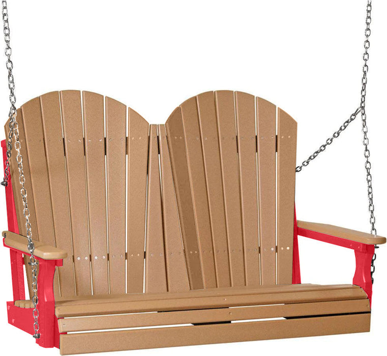 LuxCraft LuxCraft Cedar Adirondack 4ft. Recycled Plastic Porch Swing With Cup Holder Cedar on Red / Adirondack Porch Swing Porch Swing 4APSCR-CH