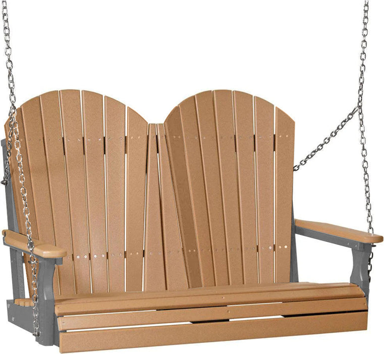 LuxCraft LuxCraft Cedar Adirondack 4ft. Recycled Plastic Porch Swing With Cup Holder Cedar on Slate / Adirondack Porch Swing Porch Swing 4APSCS-CH