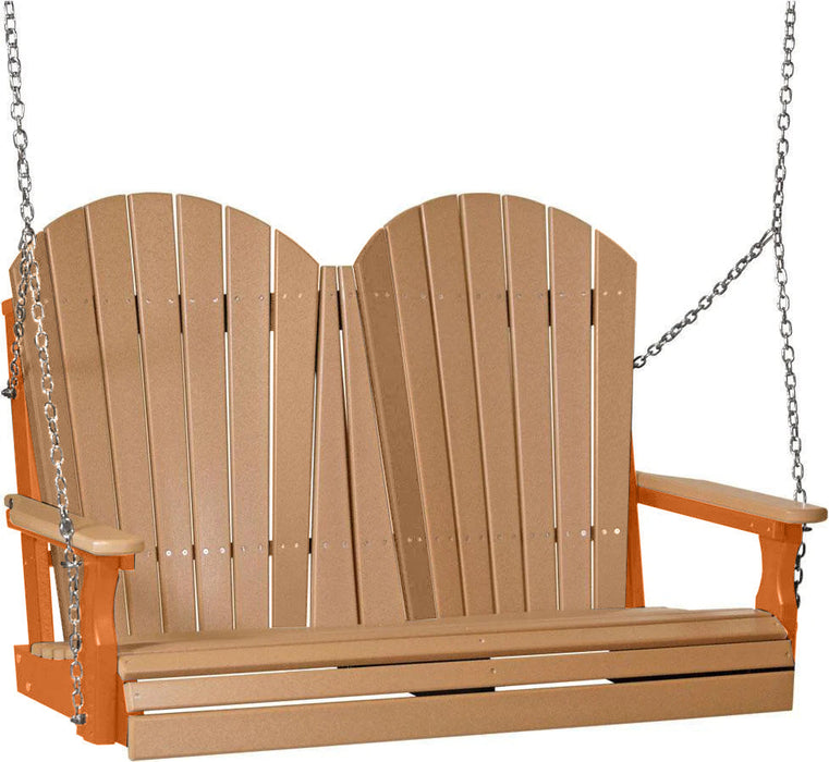 LuxCraft LuxCraft Cedar Adirondack 4ft. Recycled Plastic Porch Swing With Cup Holder Cedar on Tangerine / Adirondack Porch Swing Porch Swing 4APSCT-CH