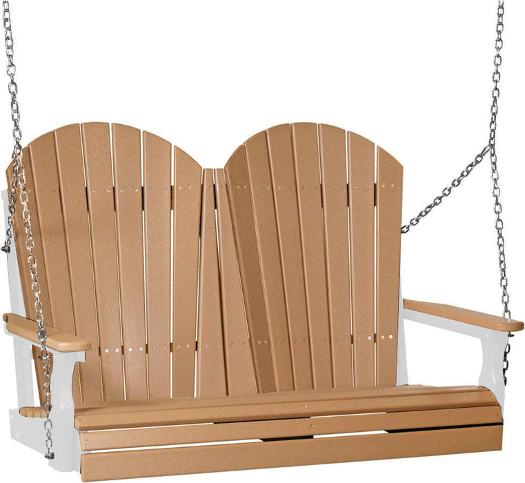 LuxCraft LuxCraft Cedar Adirondack 4ft. Recycled Plastic Porch Swing With Cup Holder Cedar on White / Adirondack Porch Swing Porch Swing 4APSCWH-CH