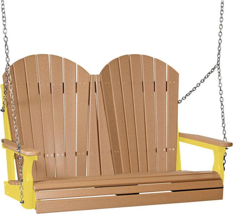 LuxCraft LuxCraft Cedar Adirondack 4ft. Recycled Plastic Porch Swing With Cup Holder Cedar on Yellow / Adirondack Porch Swing Porch Swing 4APSCY-CH