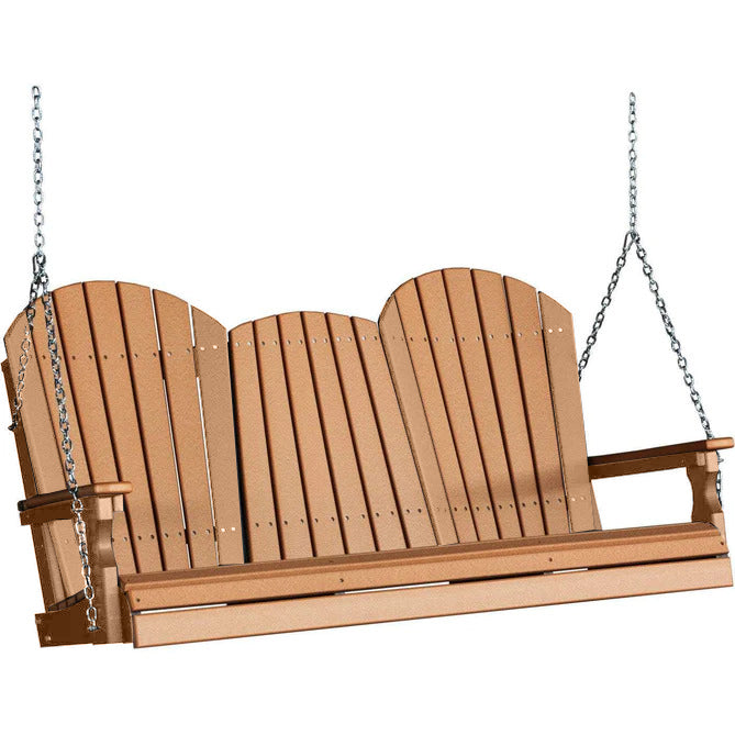 LuxCraft LuxCraft Cedar Adirondack 5ft. Recycled Plastic Porch Swing With Cup Holder Cedar on Antique Mahogany / Adirondack Porch Swing Porch Swing 5APSCAM