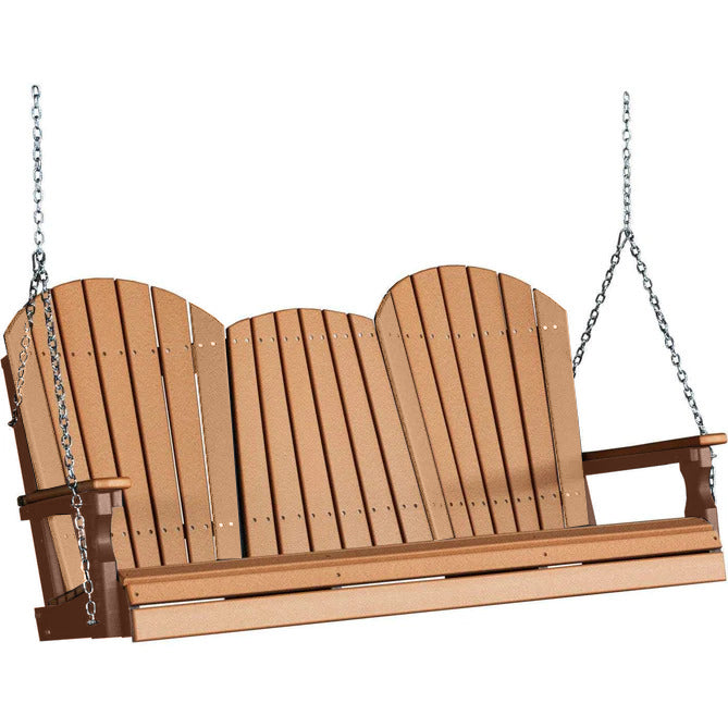 LuxCraft LuxCraft Cedar Adirondack 5ft. Recycled Plastic Porch Swing With Cup Holder Cedar On Black / Adirondack Porch Swing Porch Swing 5APSCB