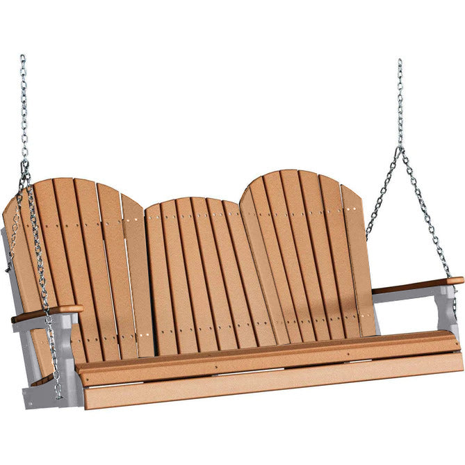 LuxCraft LuxCraft Cedar Adirondack 5ft. Recycled Plastic Porch Swing With Cup Holder Cedar on Dove Gray / Adirondack Porch Swing Porch Swing 5APSCDG