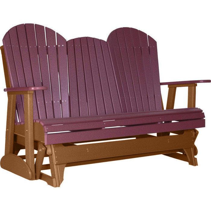 LuxCraft LuxCraft Cherry 5 ft. Recycled Plastic Adirondack Outdoor Glider With Cup Holder Cherrywood on Antique Mahogany Adirondack Glider 5APGCWAM-CH