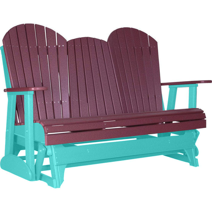 LuxCraft LuxCraft Cherry 5 ft. Recycled Plastic Adirondack Outdoor Glider With Cup Holder Cherrywood on Aruba Blue Adirondack Glider 5APGCWAB-CH