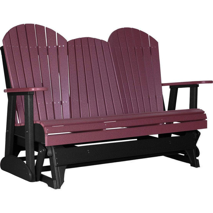 LuxCraft LuxCraft Cherry 5 ft. Recycled Plastic Adirondack Outdoor Glider With Cup Holder Cherrywood on Black Adirondack Glider 5APGCWB-CH