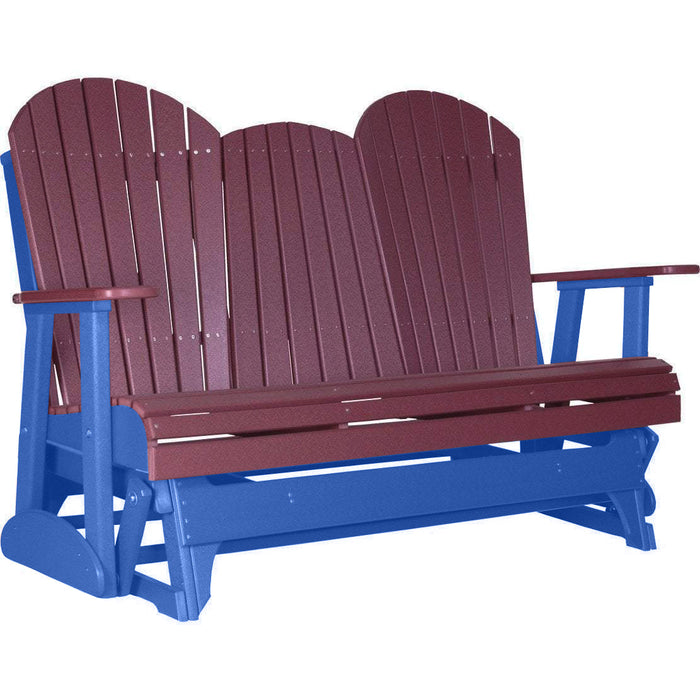 LuxCraft LuxCraft Cherry 5 ft. Recycled Plastic Adirondack Outdoor Glider With Cup Holder Cherrywood on Blue Adirondack Glider 5APGCWBL-CH