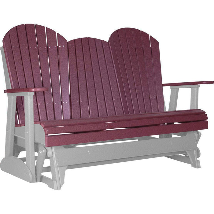 LuxCraft LuxCraft Cherry 5 ft. Recycled Plastic Adirondack Outdoor Glider With Cup Holder Cherrywood on Dove Gray Adirondack Glider 5APGCWDG-CH
