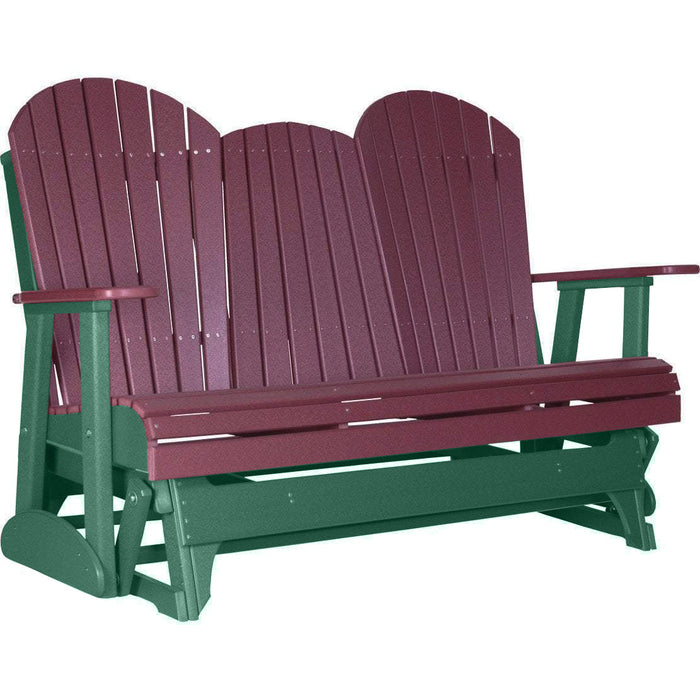 LuxCraft LuxCraft Cherry 5 ft. Recycled Plastic Adirondack Outdoor Glider With Cup Holder Cherrywood on Green Adirondack Glider 5APGCWG-CH