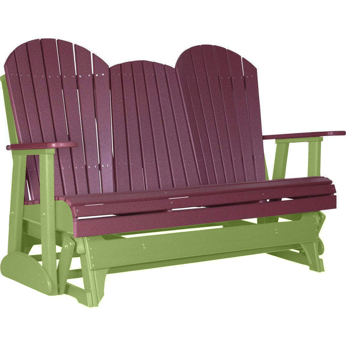 LuxCraft LuxCraft Cherry 5 ft. Recycled Plastic Adirondack Outdoor Glider With Cup Holder Cherrywood on Lime Green Adirondack Glider 5APGCWLG-CH