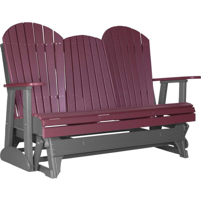 LuxCraft LuxCraft Cherry 5 ft. Recycled Plastic Adirondack Outdoor Glider With Cup Holder Cherrywood on Slate Adirondack Glider 5APGCWS-CH