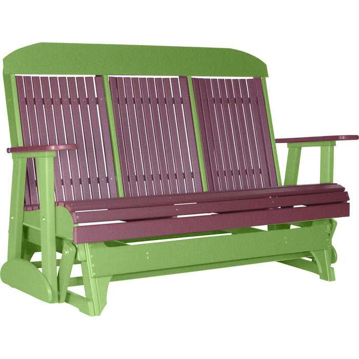 LuxCraft LuxCraft Cherry 5 ft. Recycled Plastic Highback Outdoor Glider Cherry on Lime Green Highback Glider 5CPGCLG