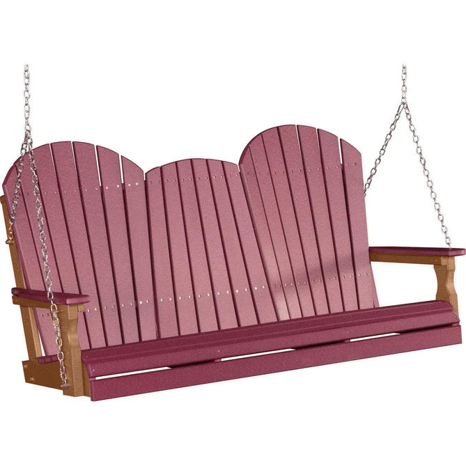 LuxCraft LuxCraft Cherry Adirondack 5ft. Recycled Plastic Porch Swing Cherrywood on Antique Mahogany / Adirondack Porch Swing Porch Swing 5APSCAM