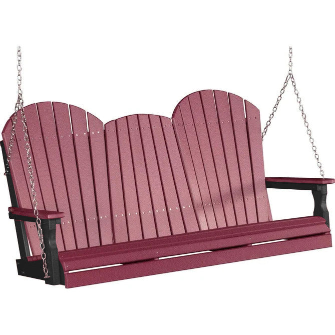 LuxCraft LuxCraft Cherry Adirondack 5ft. Recycled Plastic Porch Swing Cherrywood on Black / Adirondack Porch Swing Porch Swing 5APSCB