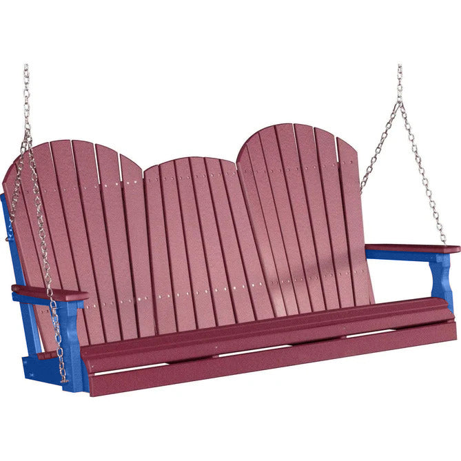 LuxCraft LuxCraft Cherry Adirondack 5ft. Recycled Plastic Porch Swing Cherrywood on Blue / Adirondack Porch Swing Porch Swing 5APSCBL