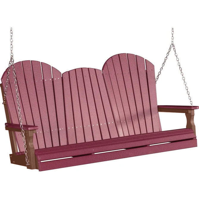 LuxCraft LuxCraft Cherry Adirondack 5ft. Recycled Plastic Porch Swing Cherrywood on Chestnut / Adirondack Porch Swing Porch Swing 5APSCCH