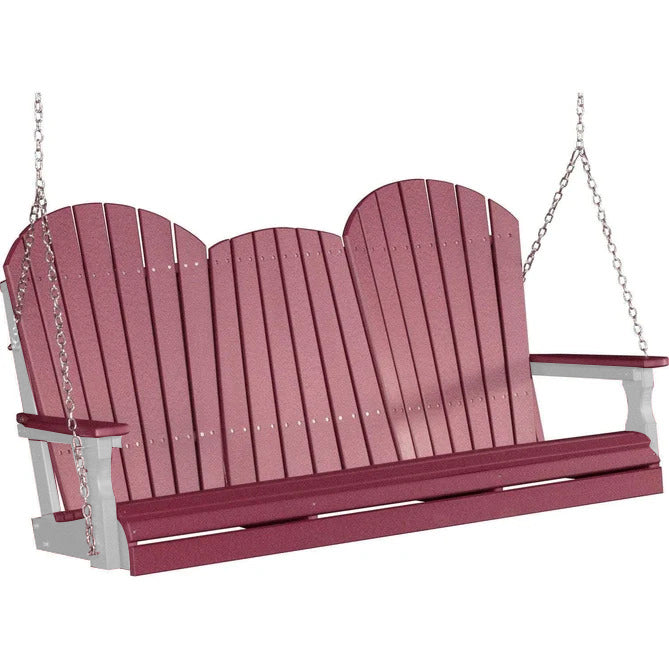 LuxCraft LuxCraft Cherry Adirondack 5ft. Recycled Plastic Porch Swing Cherrywood on Gray / Adirondack Porch Swing Porch Swing 5APSCGR