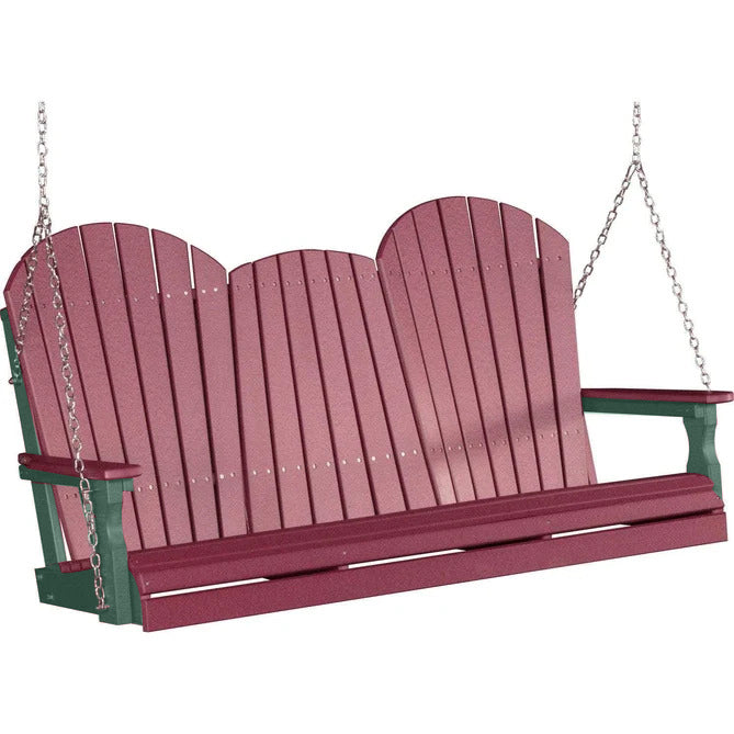 LuxCraft LuxCraft Cherry Adirondack 5ft. Recycled Plastic Porch Swing Cherrywood on Green / Adirondack Porch Swing Porch Swing