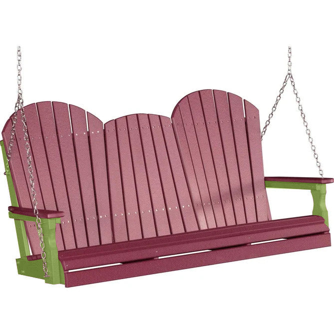 LuxCraft LuxCraft Cherry Adirondack 5ft. Recycled Plastic Porch Swing Cherrywood on Lime Green / Adirondack Porch Swing Porch Swing