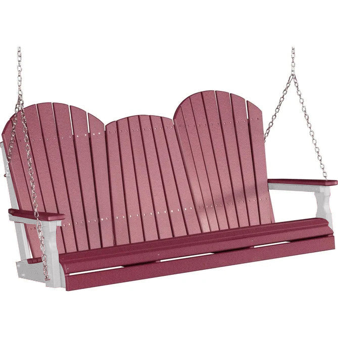 LuxCraft LuxCraft Cherry Adirondack 5ft. Recycled Plastic Porch Swing Cherrywood on White / Adirondack Porch Swing Porch Swing 5APSCWH