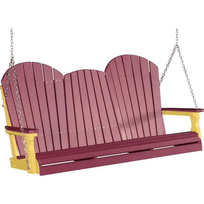 LuxCraft LuxCraft Cherry Adirondack 5ft. Recycled Plastic Porch Swing Cherrywood on Yellow / Adirondack Porch Swing Porch Swing 5APSCY