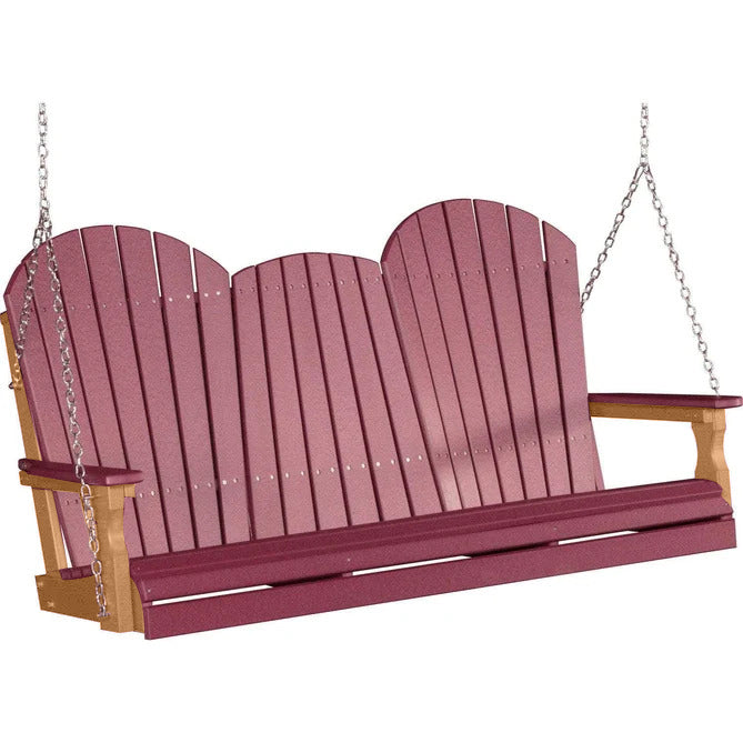 LuxCraft LuxCraft Cherry Adirondack 5ft. Recycled Plastic Porch Swing With Cup Holder Cherrywood on Cedar / Adirondack Porch Swing Porch Swing 5APSCC-CH