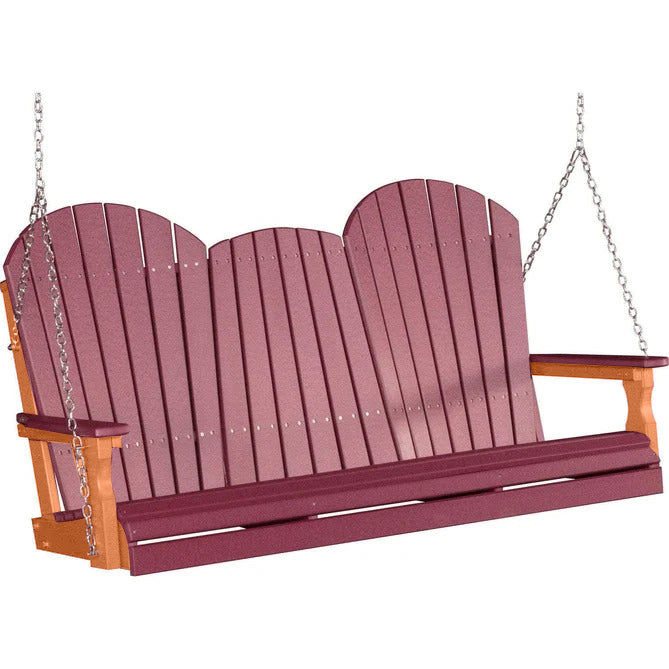 LuxCraft LuxCraft Cherry Adirondack 5ft. Recycled Plastic Porch Swing With Cup Holder Cherrywood on Tangerine / Adirondack Porch Swing Porch Swing