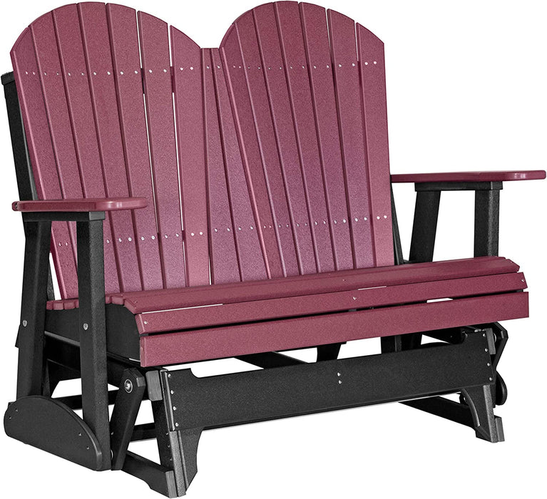 LuxCraft LuxCraft Cherry wood 4 ft. Recycled Plastic Adirondack Outdoor Glider Cherrywood on Black Adirondack Glider 4APGCWB