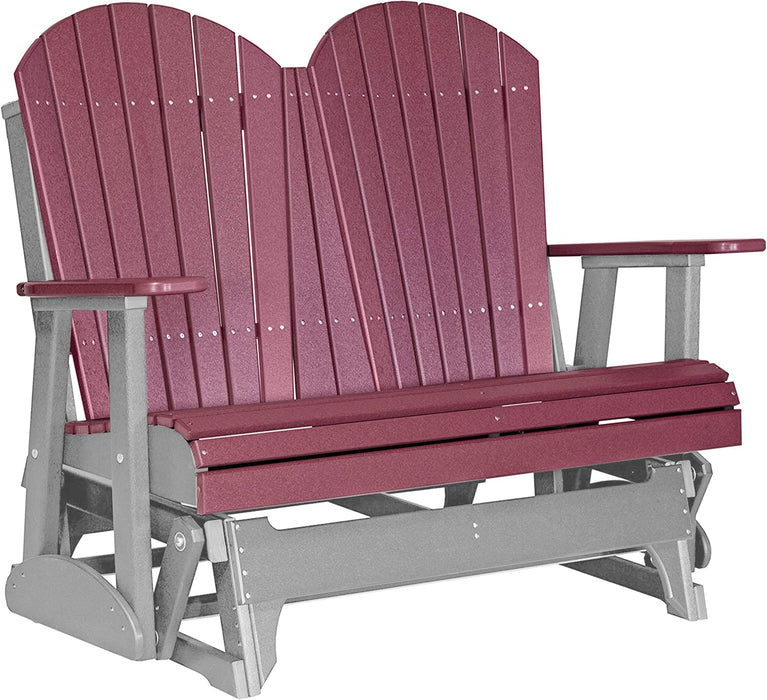 LuxCraft LuxCraft Cherry wood 4 ft. Recycled Plastic Adirondack Outdoor Glider Cherrywood on Gray Adirondack Glider 4APGCWGR