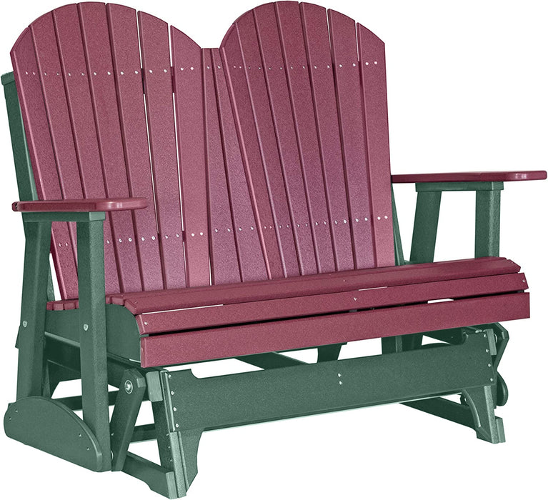 LuxCraft LuxCraft Cherry wood 4 ft. Recycled Plastic Adirondack Outdoor Glider Cherrywood on Green Adirondack Glider 4APGCWG