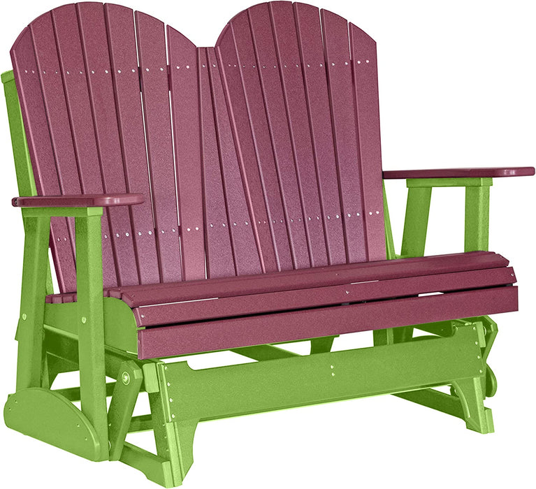 LuxCraft LuxCraft Cherry wood 4 ft. Recycled Plastic Adirondack Outdoor Glider Cherrywood on Lime Green Adirondack Glider 4APGCWLG