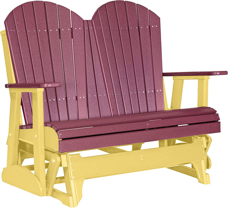 LuxCraft LuxCraft Cherry wood 4 ft. Recycled Plastic Adirondack Outdoor Glider Cherrywood on Yellow Adirondack Glider 4APGCWY