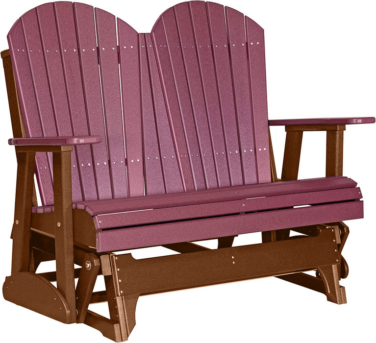 LuxCraft LuxCraft Cherry wood 4 ft. Recycled Plastic Adirondack Outdoor Glider With Cup Holder Cherrywood on Antique Mahogany Adirondack Glider 4APGCWAM-CH