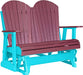 LuxCraft LuxCraft Cherry wood 4 ft. Recycled Plastic Adirondack Outdoor Glider With Cup Holder Cherrywood on Aruba Blue Adirondack Glider 4APGCWAB-CH