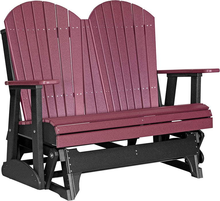 LuxCraft LuxCraft Cherry wood 4 ft. Recycled Plastic Adirondack Outdoor Glider With Cup Holder Cherrywood On Black Adirondack Glider 4APGCWB-CH