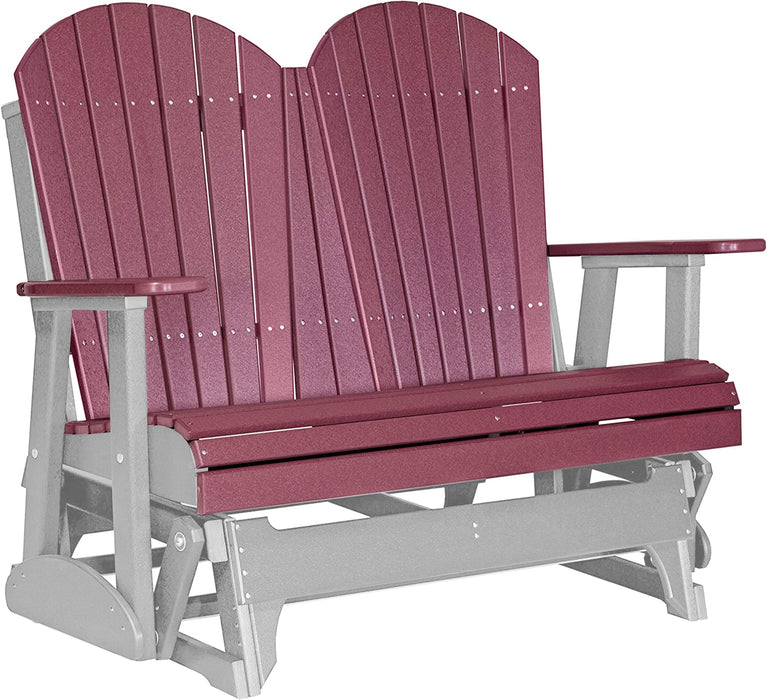 LuxCraft LuxCraft Cherry wood 4 ft. Recycled Plastic Adirondack Outdoor Glider With Cup Holder Cherrywood on Dove Gray Adirondack Glider 4APGCWDG-CH