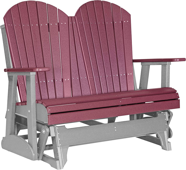 LuxCraft LuxCraft Cherry wood 4 ft. Recycled Plastic Adirondack Outdoor Glider With Cup Holder Cherrywood on Gray Adirondack Glider 4APGCWGR-CH
