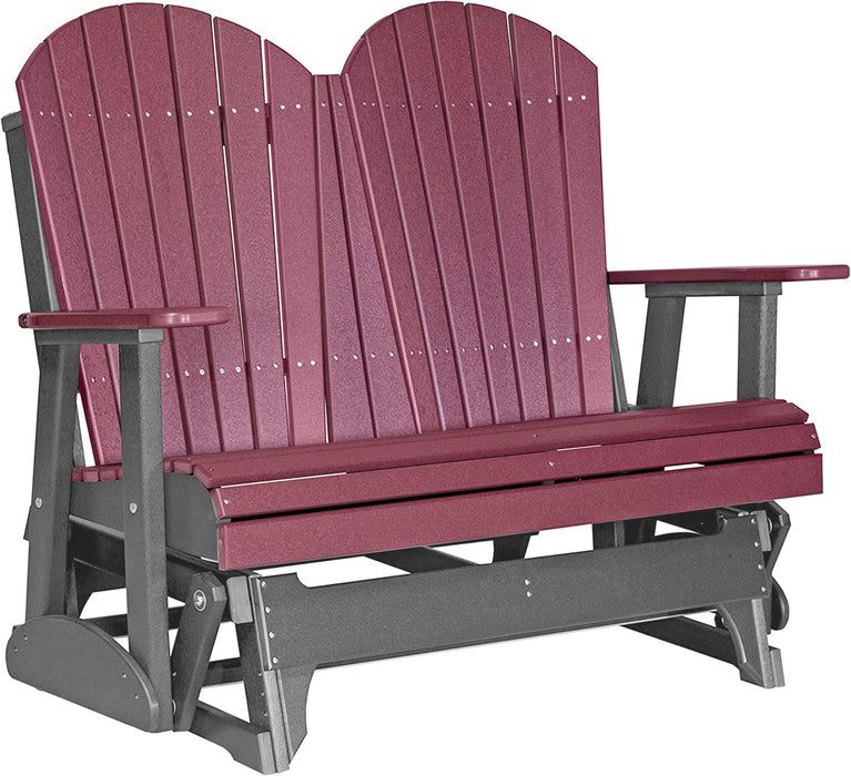 LuxCraft LuxCraft Cherry wood 4 ft. Recycled Plastic Adirondack Outdoor Glider With Cup Holder Cherrywood on Slate Adirondack Glider 4APGCWS-CH