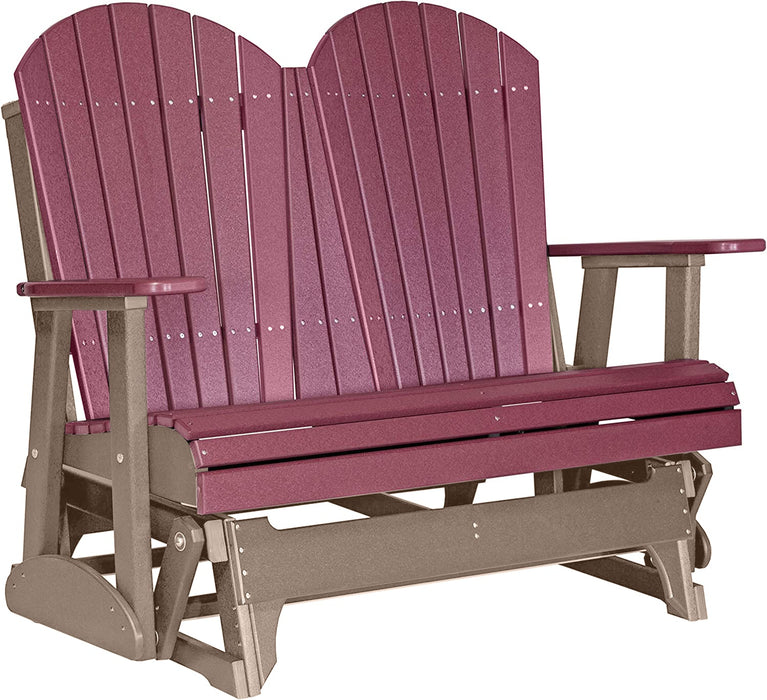 LuxCraft LuxCraft Cherry wood 4 ft. Recycled Plastic Adirondack Outdoor Glider With Cup Holder Cherrywood on Weatherwood Adirondack Glider 4APGCWWW-CH