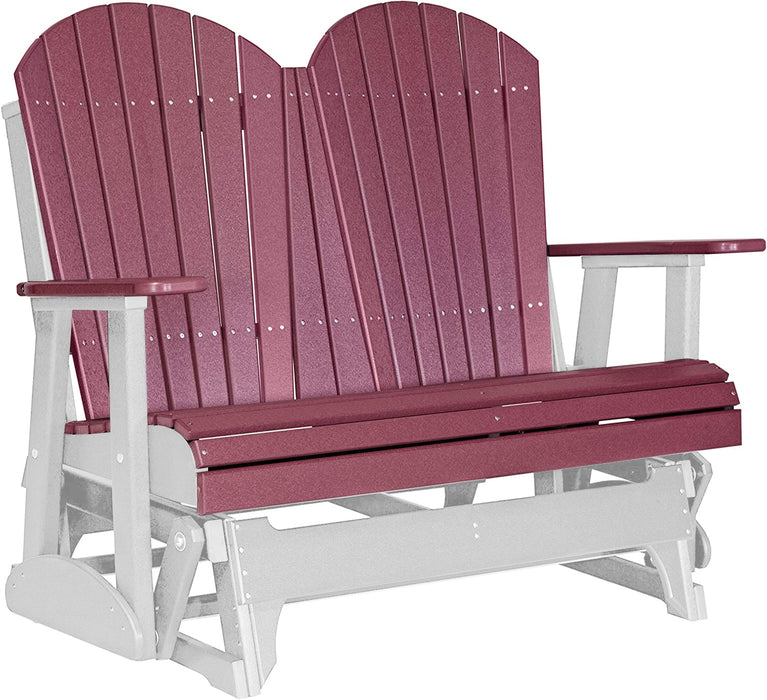 LuxCraft LuxCraft Cherry wood 4 ft. Recycled Plastic Adirondack Outdoor Glider With Cup Holder Cherrywood on White Adirondack Glider 4APGCWWH-CH