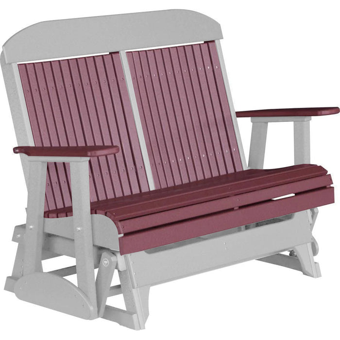 LuxCraft LuxCraft Cherry wood 4 ft. Recycled Plastic Highback Outdoor Glider Bench Cherrywood on Dove Gray Highback Glider 4CPGCWDG