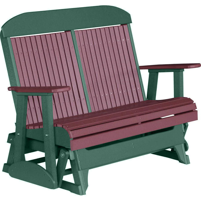 LuxCraft LuxCraft Cherry wood 4 ft. Recycled Plastic Highback Outdoor Glider Bench Cherrywood on Green Highback Glider 4CPGCWG