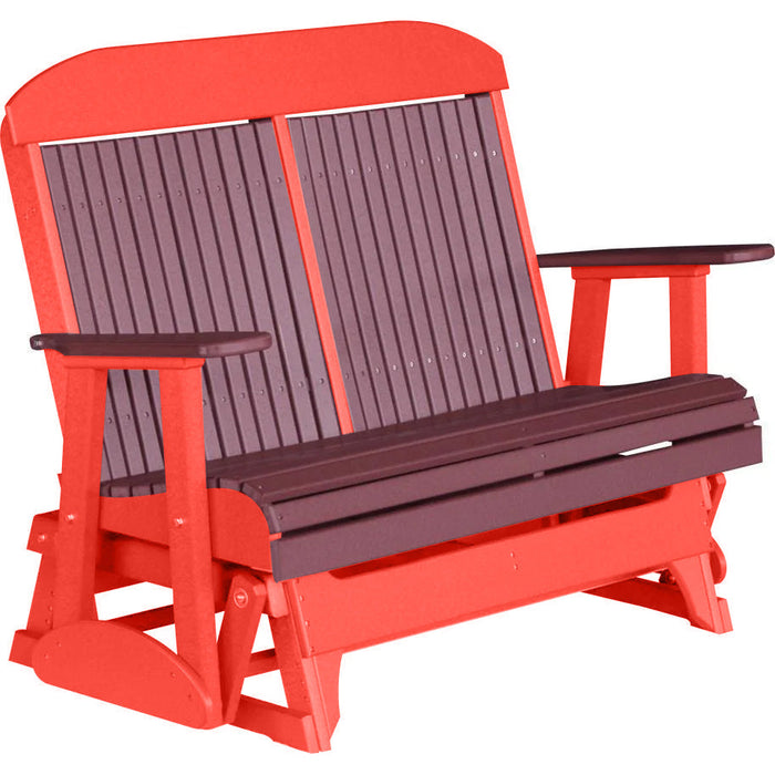 LuxCraft LuxCraft Cherry wood 4 ft. Recycled Plastic Highback Outdoor Glider Bench Cherrywood on Red Highback Glider 4CPGCWR